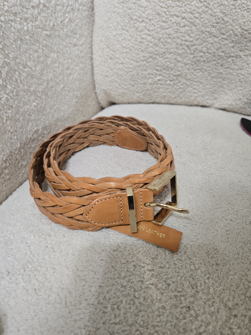 Joie Braided Tan Leather Belt with Gold Buckle